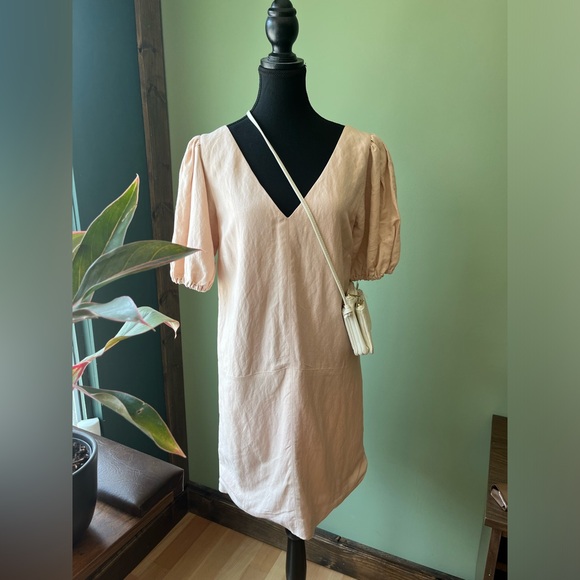 Emerson fry blush linen puff sleeve dress, s-m - Picture 1 of 8